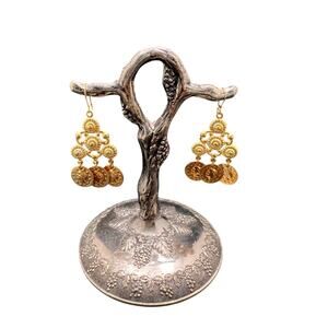 Vintage gold tone coin dangle earrings tribal egyptian revival boho festival